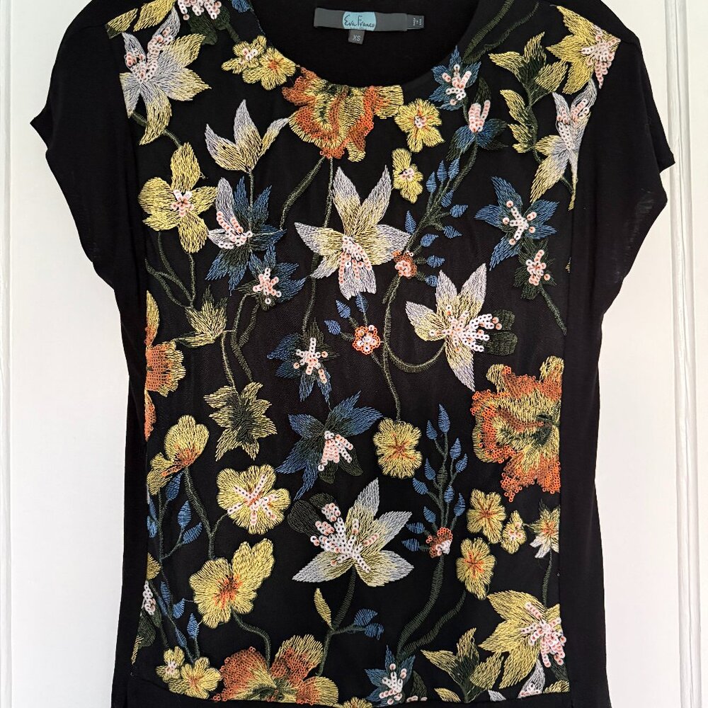 Anthropologie Eva Franco Floral Embroidered Sequin top XS